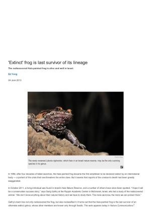'Extinct' Frog Is Last Survivor of Its Lineage : Nature News & Comment