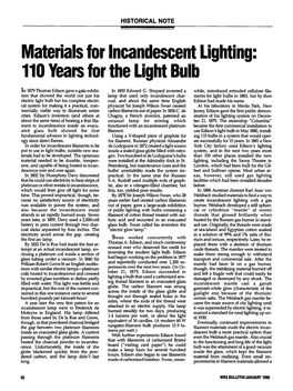 Materials for Incandescent Lighting: 110 Years for the Light Bulb