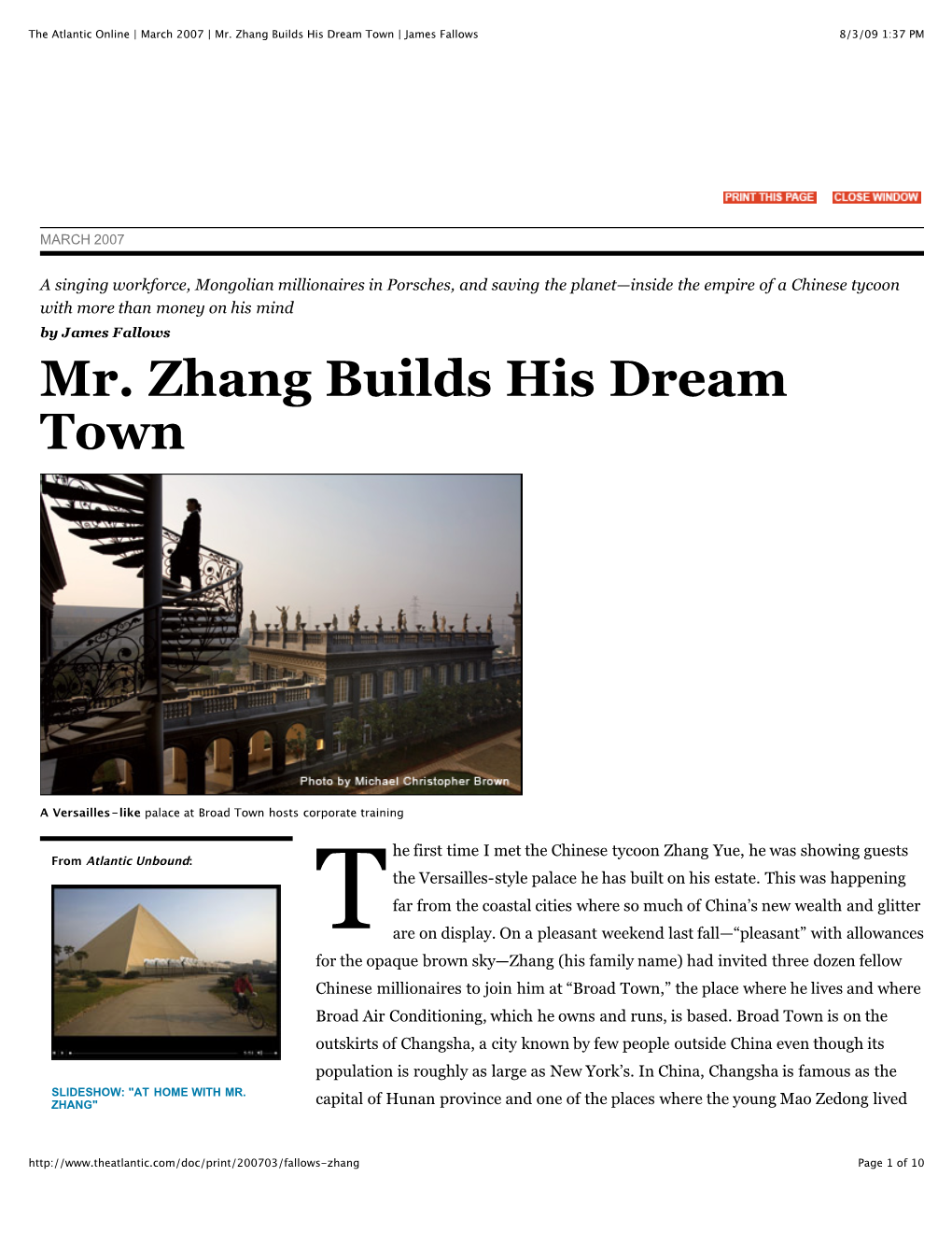 The Atlantic Online | March 2007 | Mr. Zhang Builds His Dream Town | James Fallows 8/3/09 1:37 PM