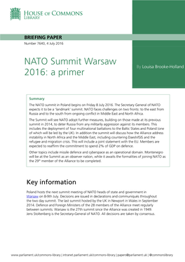 NATO Summit Warsaw 2016: a Primer