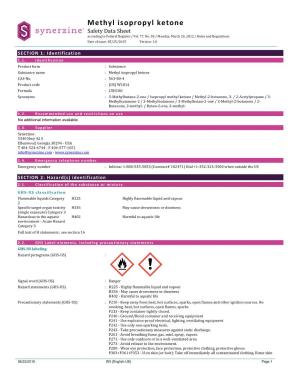 Methyl Isopropyl Ketone Safety Data Sheet According to Federal Register / Vol