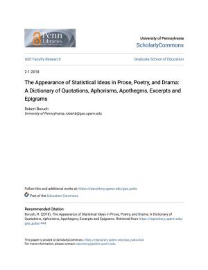 The Appearance of Statistical Ideas in Prose, Poetry, and Drama: a Dictionary of Quotations, Aphorisms, Apothegms, Excerpts and Epigrams