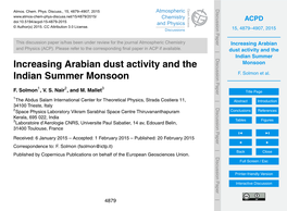 Increasing Arabian Dust Activity and the Indian Summer Monsoon