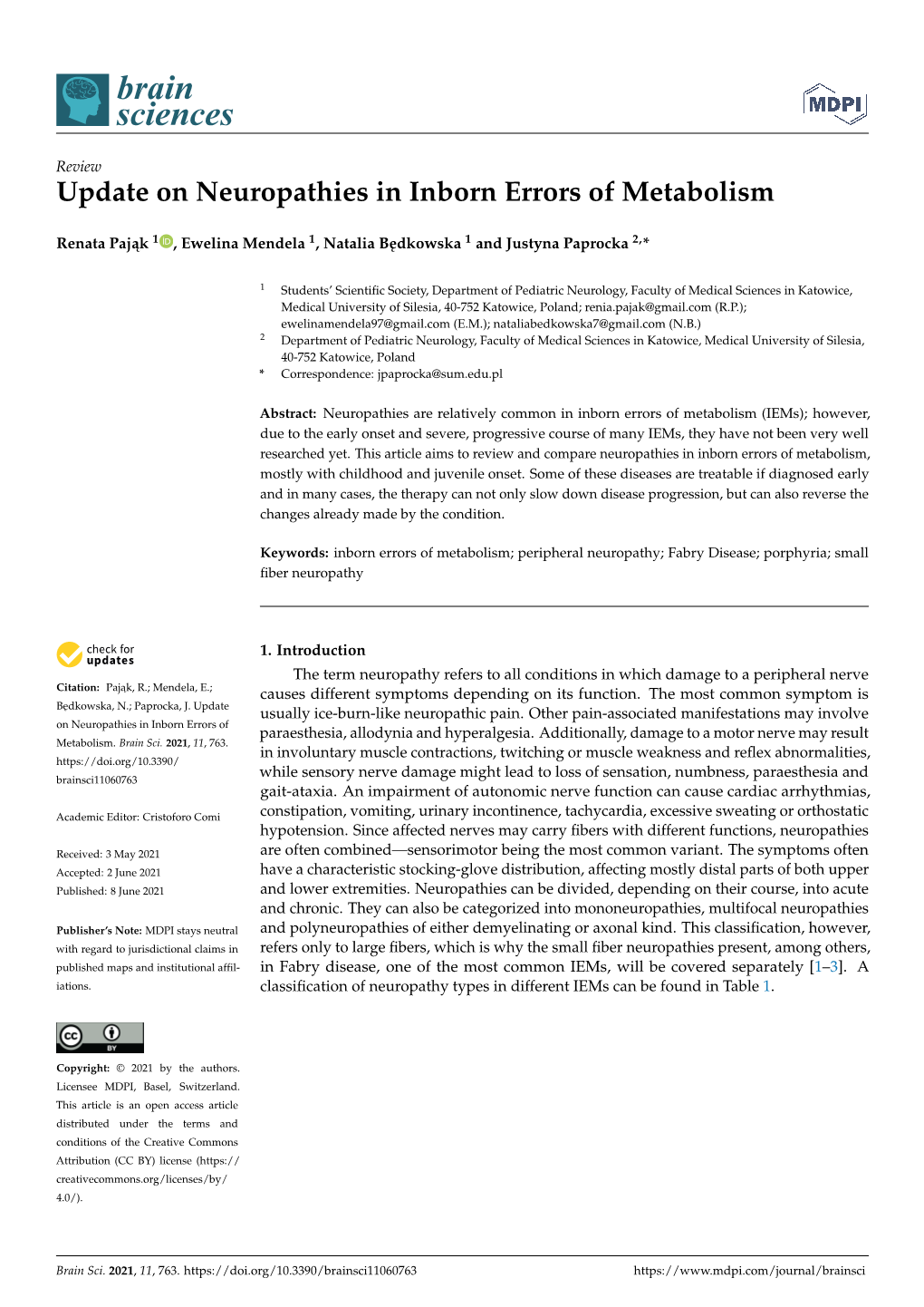 Update on Neuropathies in Inborn Errors of Metabolism