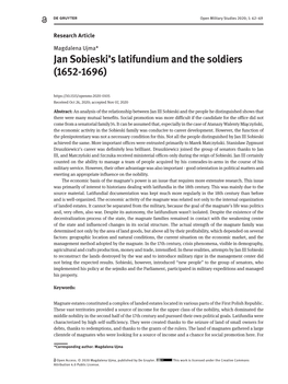 Jan Sobieski's Latifundium and the Soldiers (1652-1696)