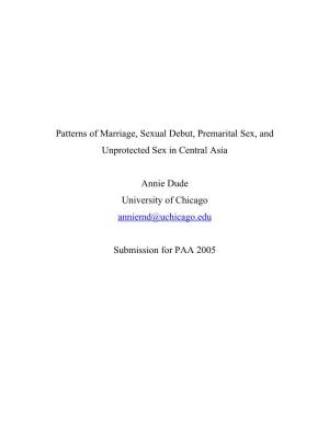 Patterns of Marriage, Sexual Debut, Premarital Sex, and Unprotected Sex in Central Asia