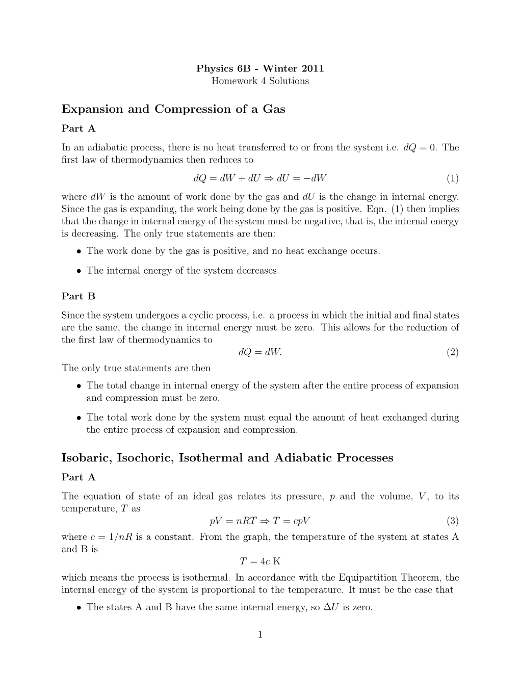 Expansion and Compression of a Gas Isobaric, Isochoric, Isothermal And