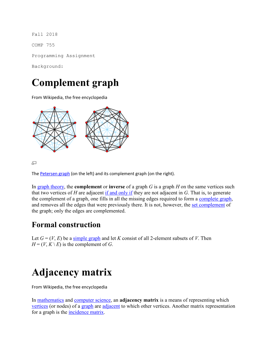 Complement Graph Adjacency Matrix