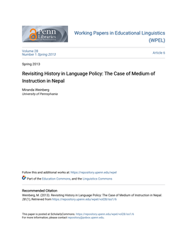 Revisiting History in Language Policy: the Case of Medium of Instruction in Nepal
