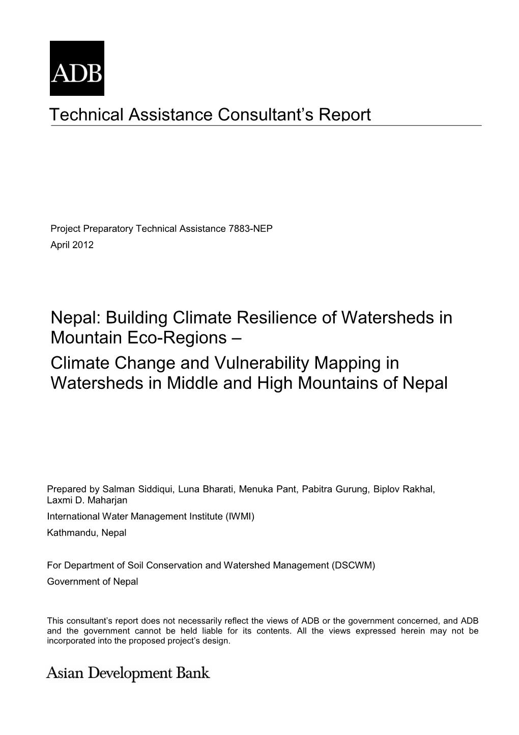 Nepal: Building Climate Resilience in Watersheds in Mountain Eco-Regions