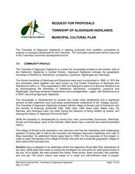 Request for Proposals Township of Algonquin