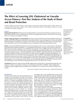 Article the Effect of Lowering LDL Cholesterol on Vascular