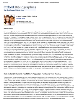 China's One Child Policy