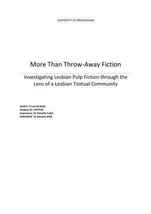 Investigating Lesbian Pulp Fiction Through the Lens of a Lesbian Textual Community