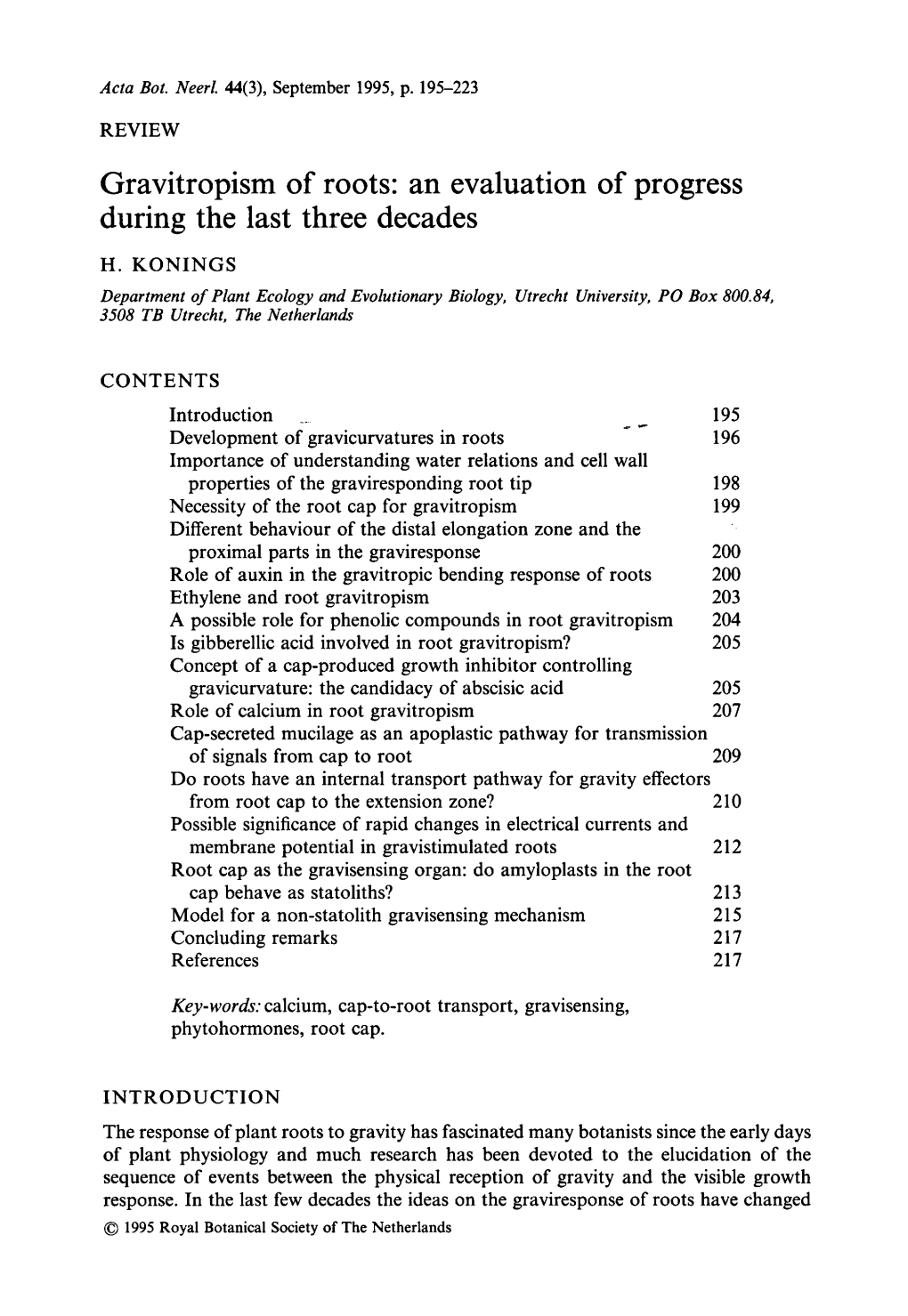 Gravitropism of Roots: an Evaluation Progress