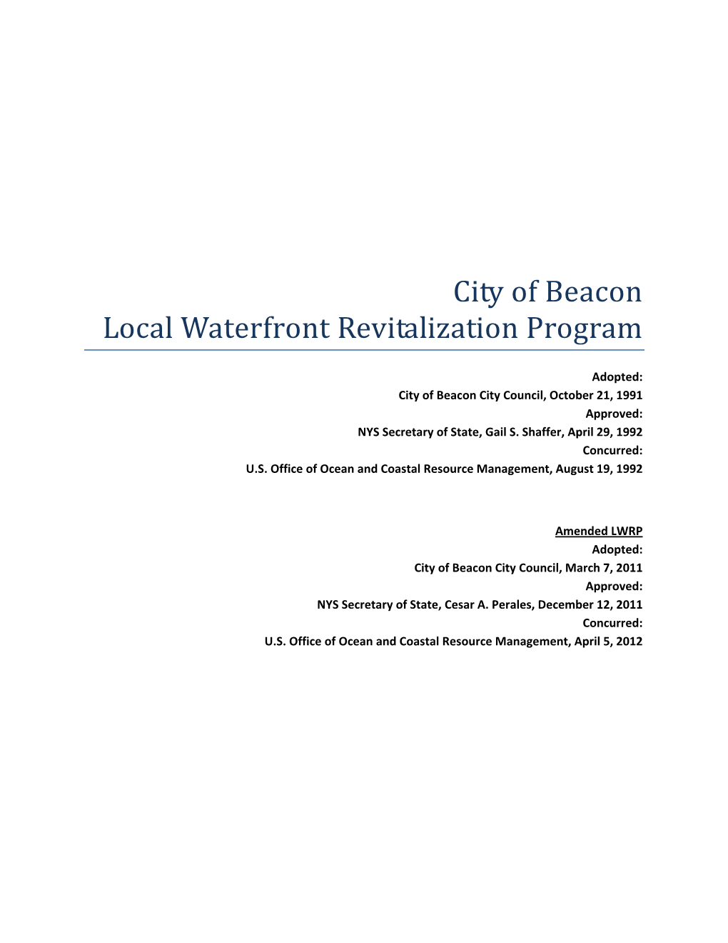 City of Beacon Local Waterfront Revitalization Program