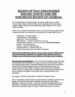 Rights of Way Endangered Species Survey for the Northeast Region of Georgia