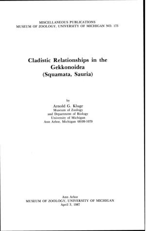 Cladistic Relationships in the Gekkonoidea (Squamata, Sauria)