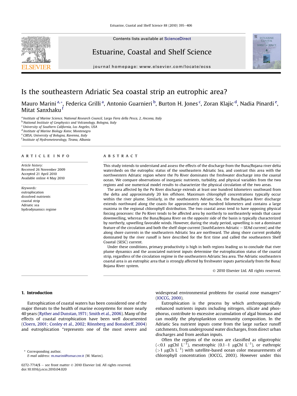 Is the Southeastern Adriatic Sea Coastal Strip an Eutrophic Area?