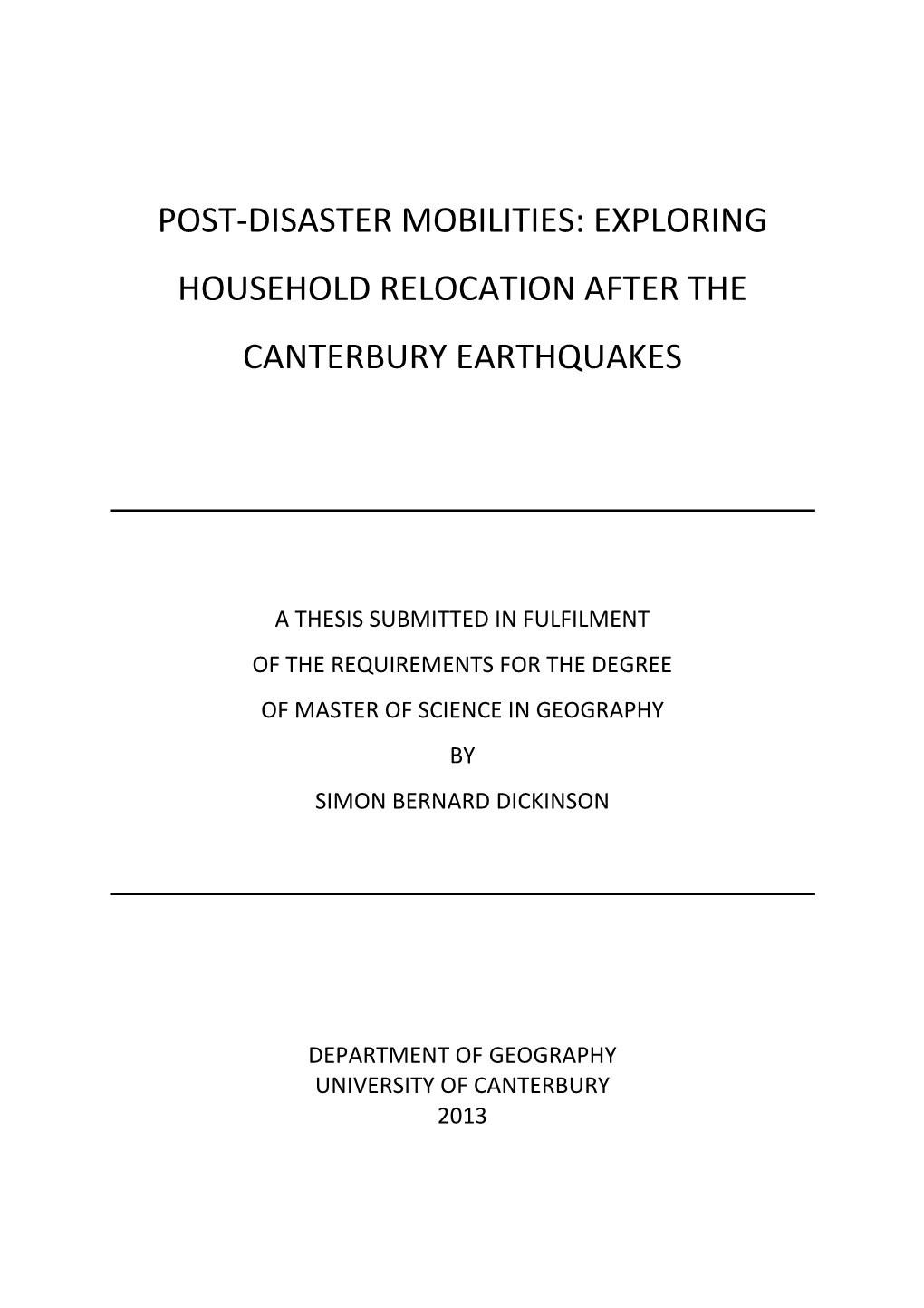 Post-Disaster Mobilities: Exploring Household Relocation After the Canterbury Earthquakes