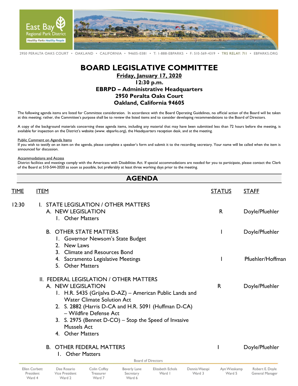 BOARD LEGISLATIVE COMMITTEE Friday, January 17, 2020 12:30 P.M