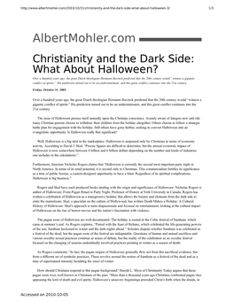 Albertmohler.Com – Christianity and the Dark Side: What About Halloween?