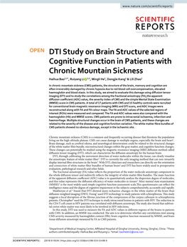 DTI Study on Brain Structure and Cognitive Function in Patients with Chronic Mountain Sickness Haihua Bao1,2*, Ruiyang Li 1,2, Mingli He1, Dongjie Kang1 & Lili Zhao1