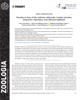 Parasites in Feces of the Endemic Rattlesnake, Crotalus Triseriatus (Serpentes: Viperidae), from Mexican Highlands
