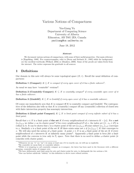 Various Notions of Compactness