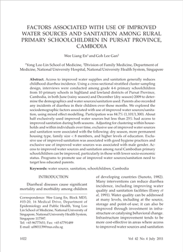 Factors Associated with Use of Improved Water Sources and Sanitation Among Rural Primary Schoolchildren in Pursat Province, Cambodia