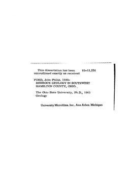 University Microfilms, Inc., Ann Arbor, Michigan BEDROCK GEOLOGY in SOUTHWEST