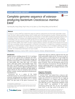 Complete Genome Sequence of Esterase-Producing Bacterium