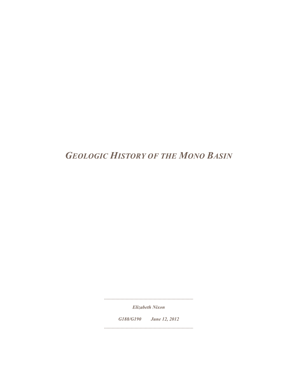 Geologic History of the Mono Basin