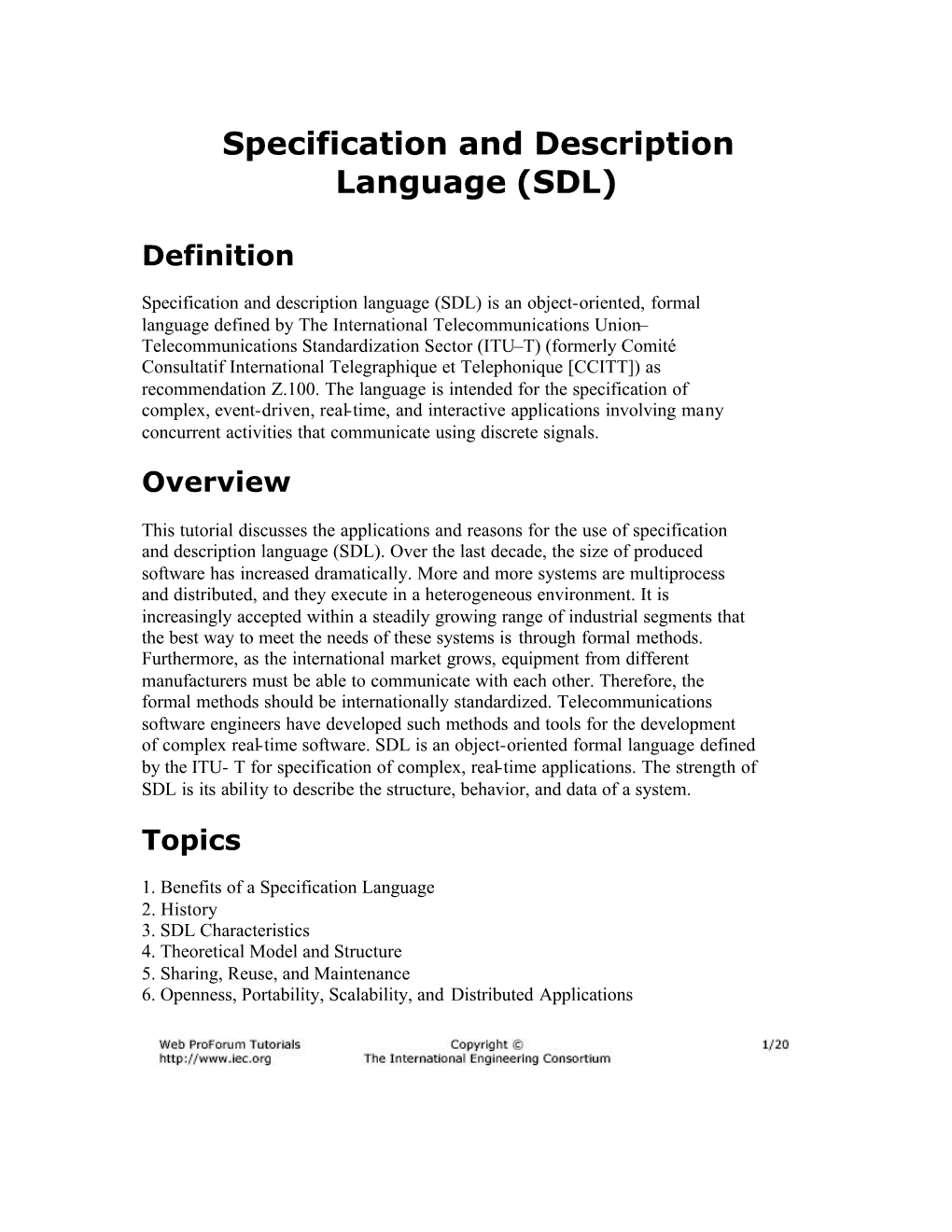 Specification and Description Language (SDL)