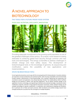 A Novel Approach to Biotechnology the Tools for a Future Proof Food System