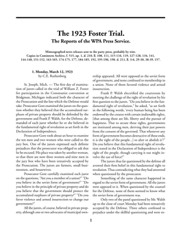 The 1923 Foster Trial: the Reports of the WPA Press Service