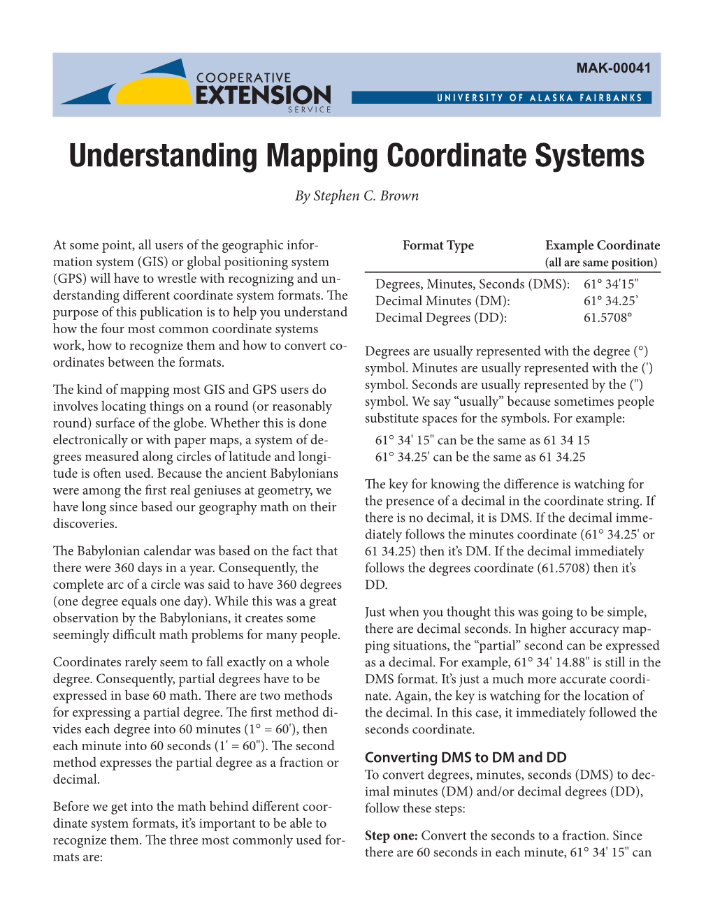 Understanding Mapping Coordinate Systems by Stephen C