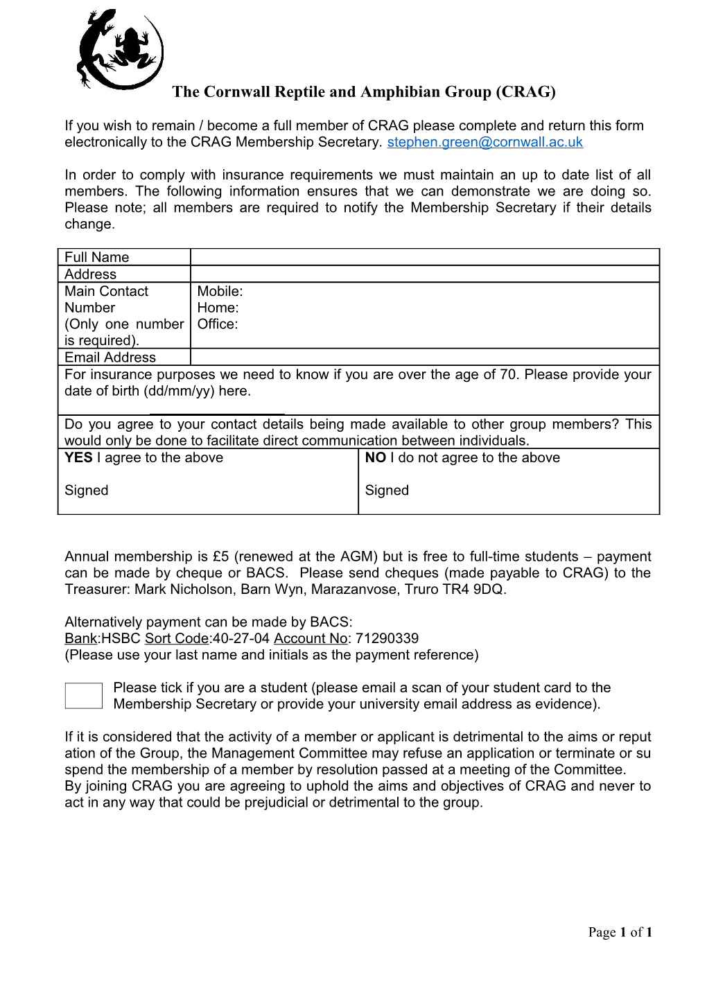 Draft Constitution for Amphibian & Reptile Group of South Lancashire (Argsl)