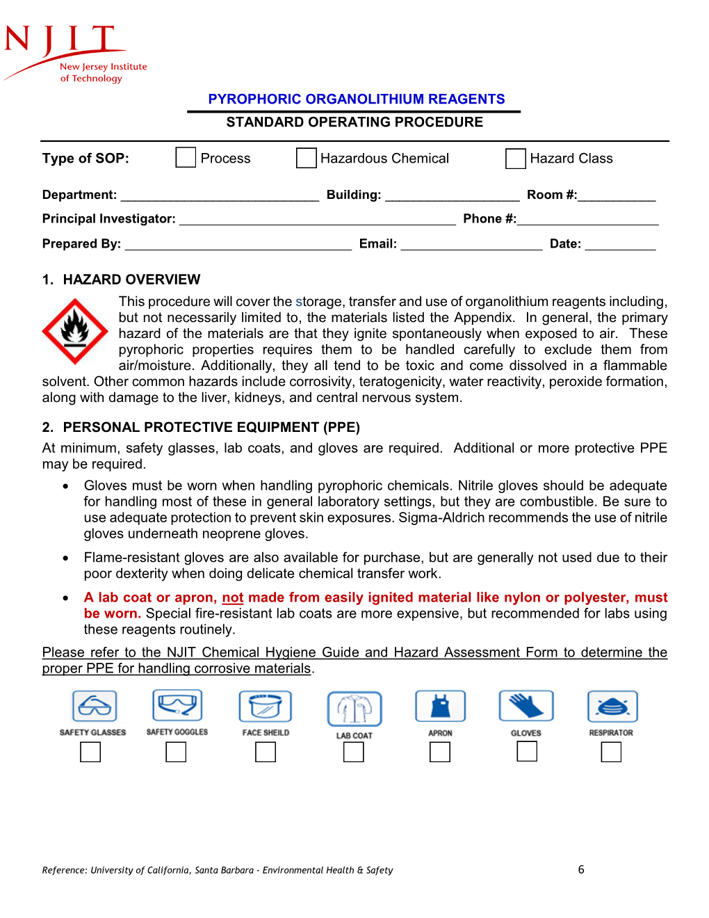 Pyrophoric Organolithium Reagents Standard Operating Procedure