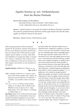 Zygodon Bistratus Sp. Nov. (Orthotrichaceae) from the Iberian Peninsula