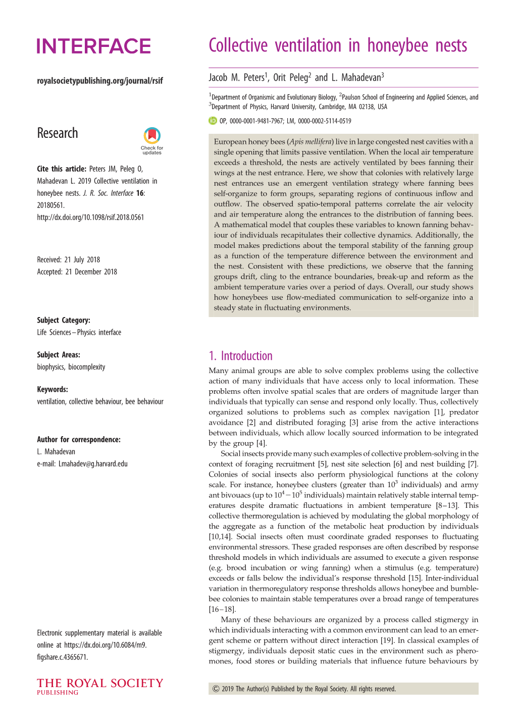 Collective Ventilation in Honeybee Nests