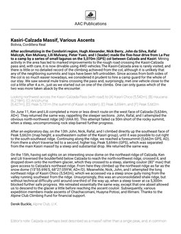 Kasiri-Calzada Massif, Various Ascents