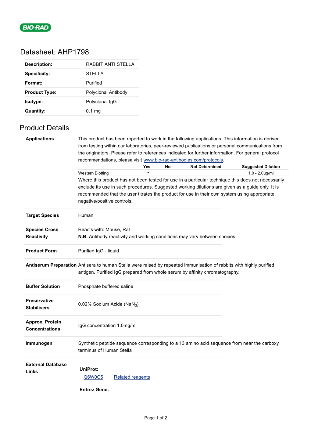 Datasheet: AHP1798 Product Details