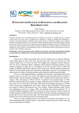 Tamura Y, Wind-Induced Damage to Buildings and Disaster Risk Reduction