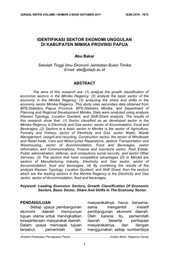 Identifikasi Sektor Ekonomi Unggulan Di Kabupaten Mimika Provinsi Papua