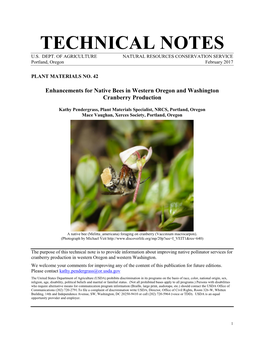 Enhancements for Native Bees in Western Oregon and Washington Cranberry Production