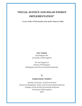 “Social Justice and Solar Energy Implementation”