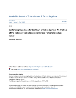 An Analysis of the National Football League's Revised Personal Conduct Policy