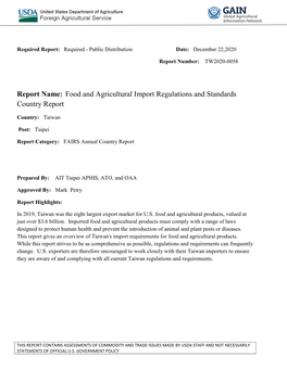 Food and Agricultural Import Regulations and Standards Country Report