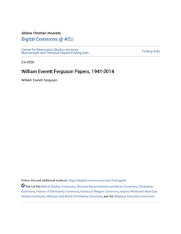 William Everett Ferguson Papers, 1941-2014